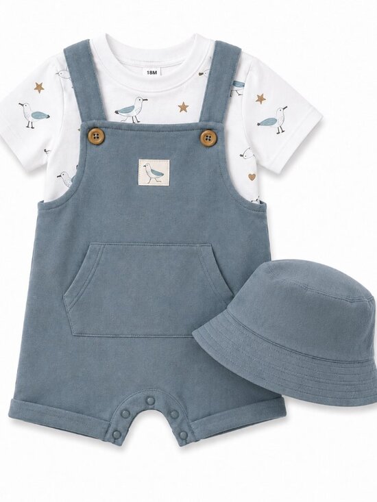 Rabbit + Bear Other - NWT Rabbit & Bear Organic Cotton 2-Piece Romper Set 24 Months Toddler Boy Hat
